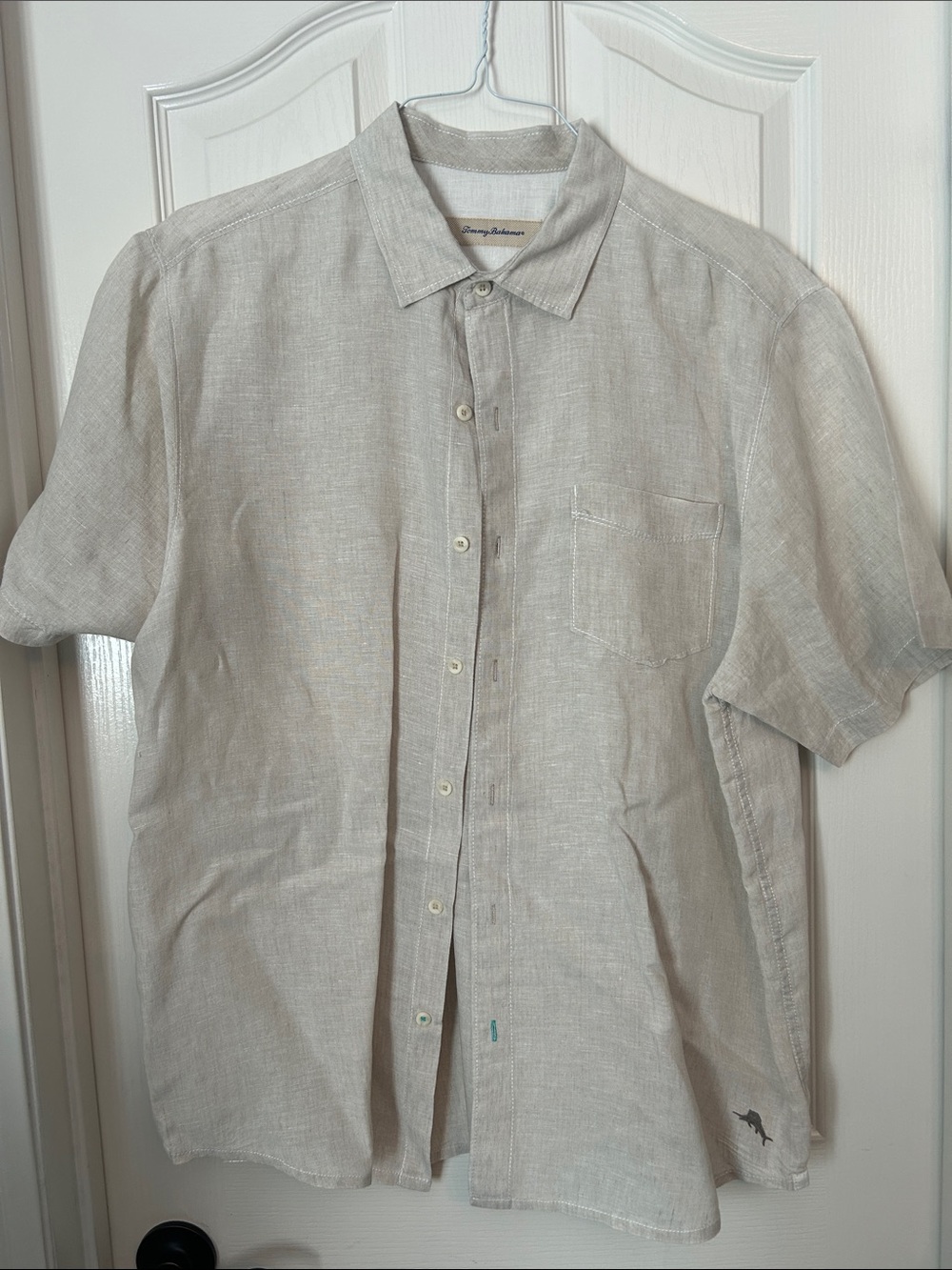 Tommy Bahama Light Beige Short-Sleeve Linen Button-Up Shirt